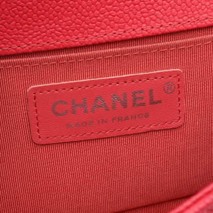 ボーイシャネル スモール チェーンショルダーバッグ キャビアスキン ピンクレッド シルバー金具 シャネル