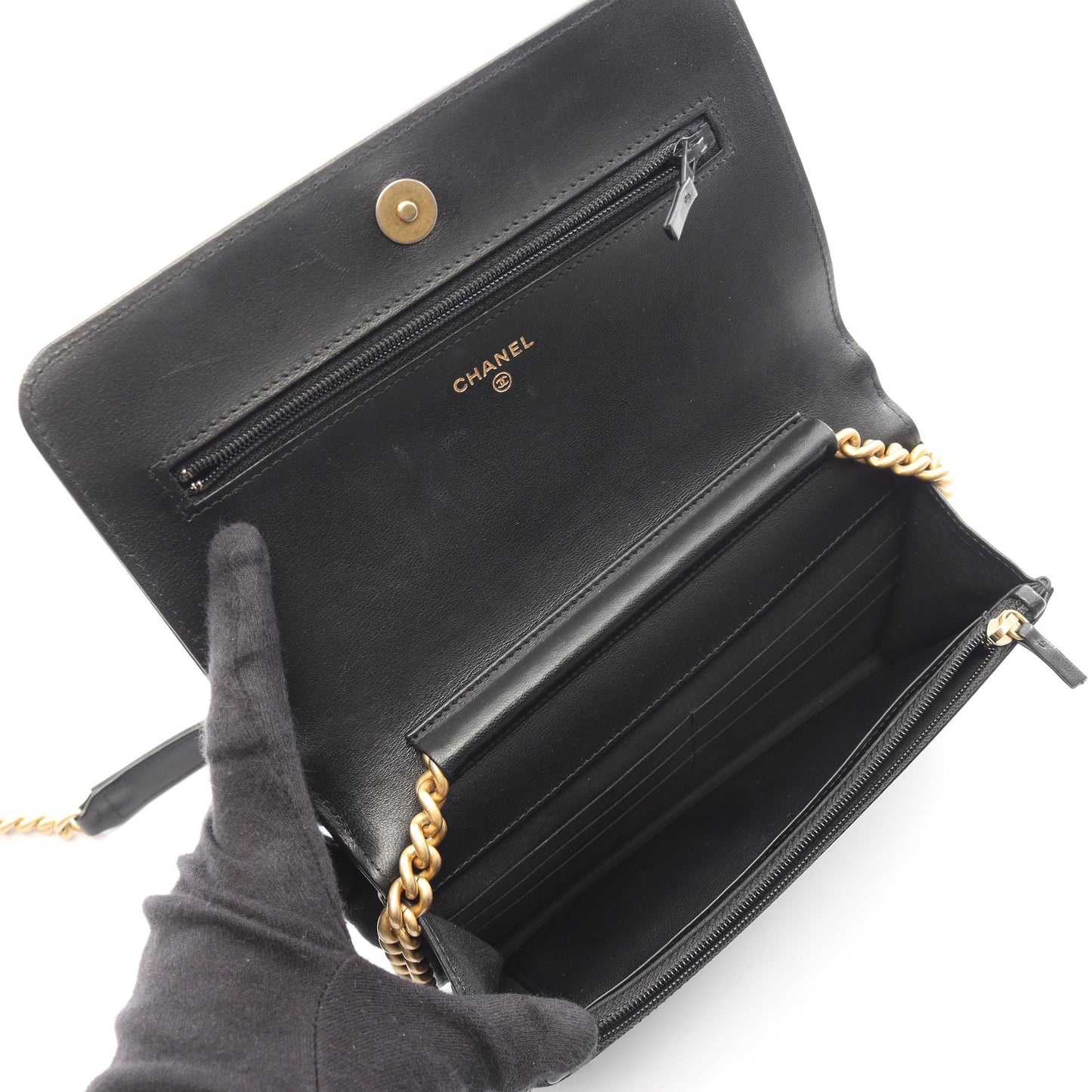 ボーイシャネル チェーンウォレット ラムスキン ブラック ゴールド金具 シャネル