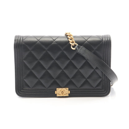 ボーイシャネル チェーンウォレット ラムスキン ブラック ゴールド金具 シャネル