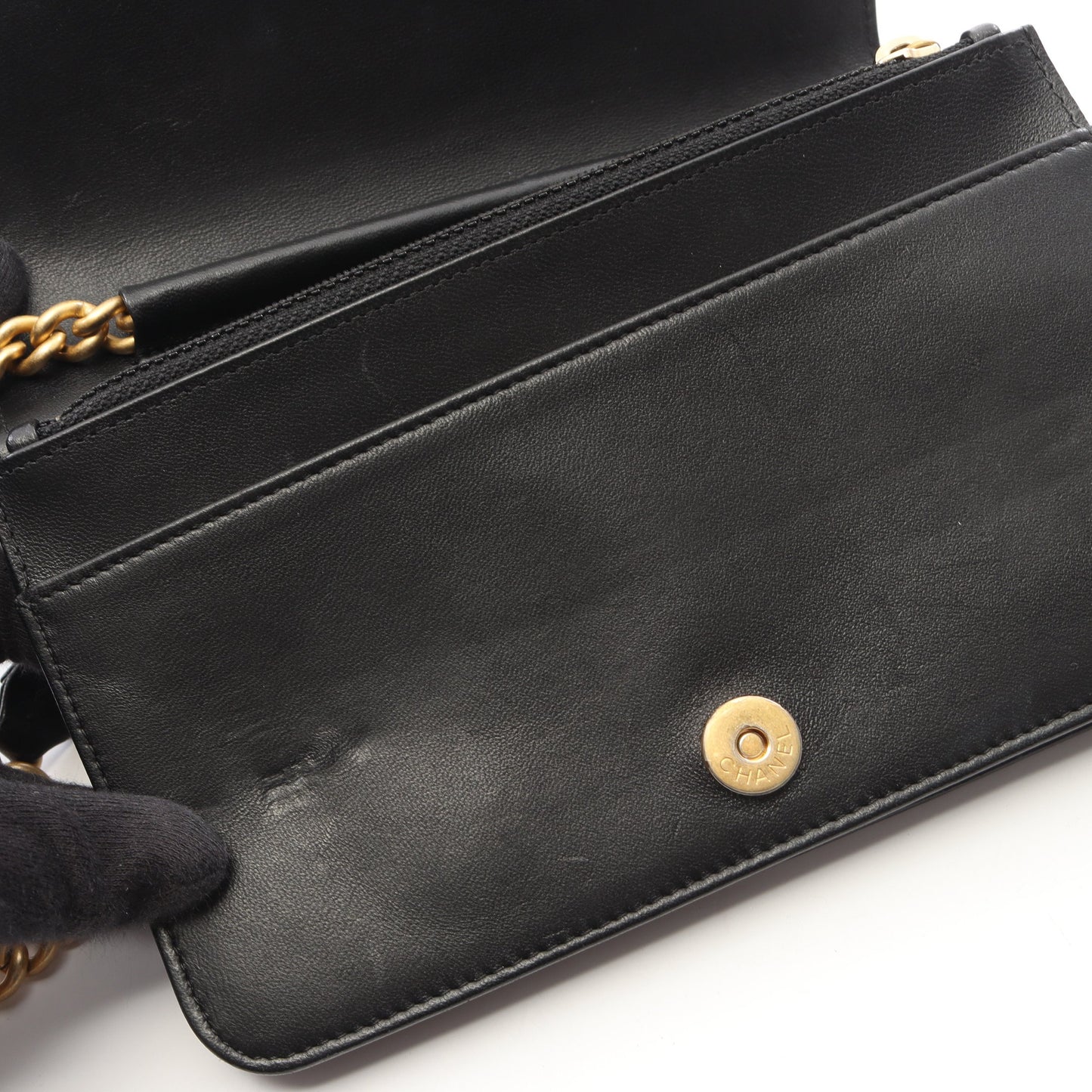 ボーイシャネル チェーンウォレット ラムスキン ブラック ゴールド金具 シャネル