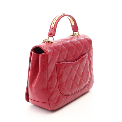 マトラッセ トップハンドル 2WAY チェーンショルダーバッグ キャビアスキン レッド ゴールド金具 シャネル