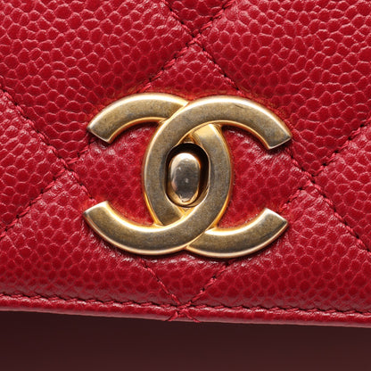 マトラッセ トップハンドル 2WAY チェーンショルダーバッグ キャビアスキン レッド ゴールド金具 シャネル