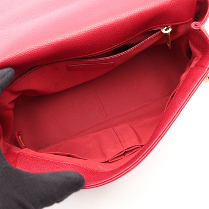 マトラッセ トップハンドル 2WAY チェーンショルダーバッグ キャビアスキン レッド ゴールド金具 シャネル