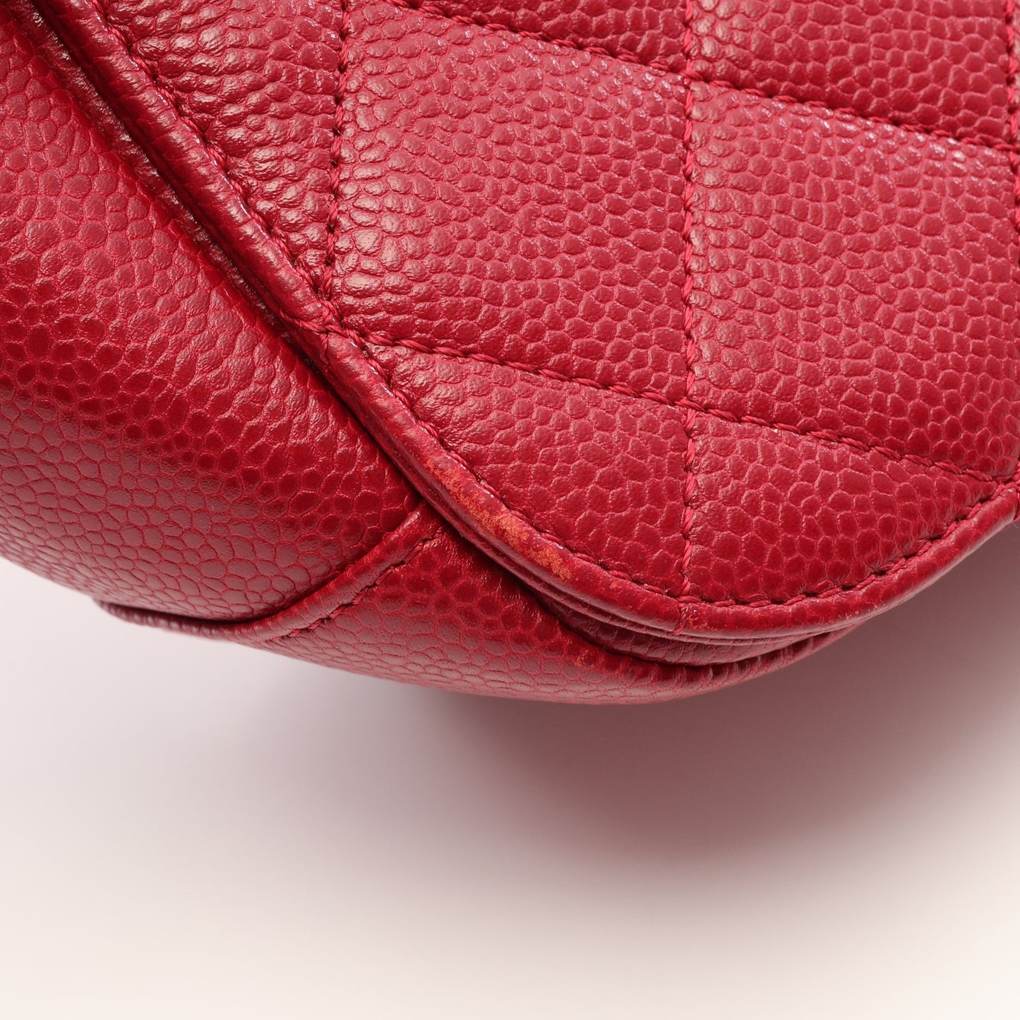 マトラッセ トップハンドル 2WAY チェーンショルダーバッグ キャビアスキン レッド ゴールド金具 シャネル