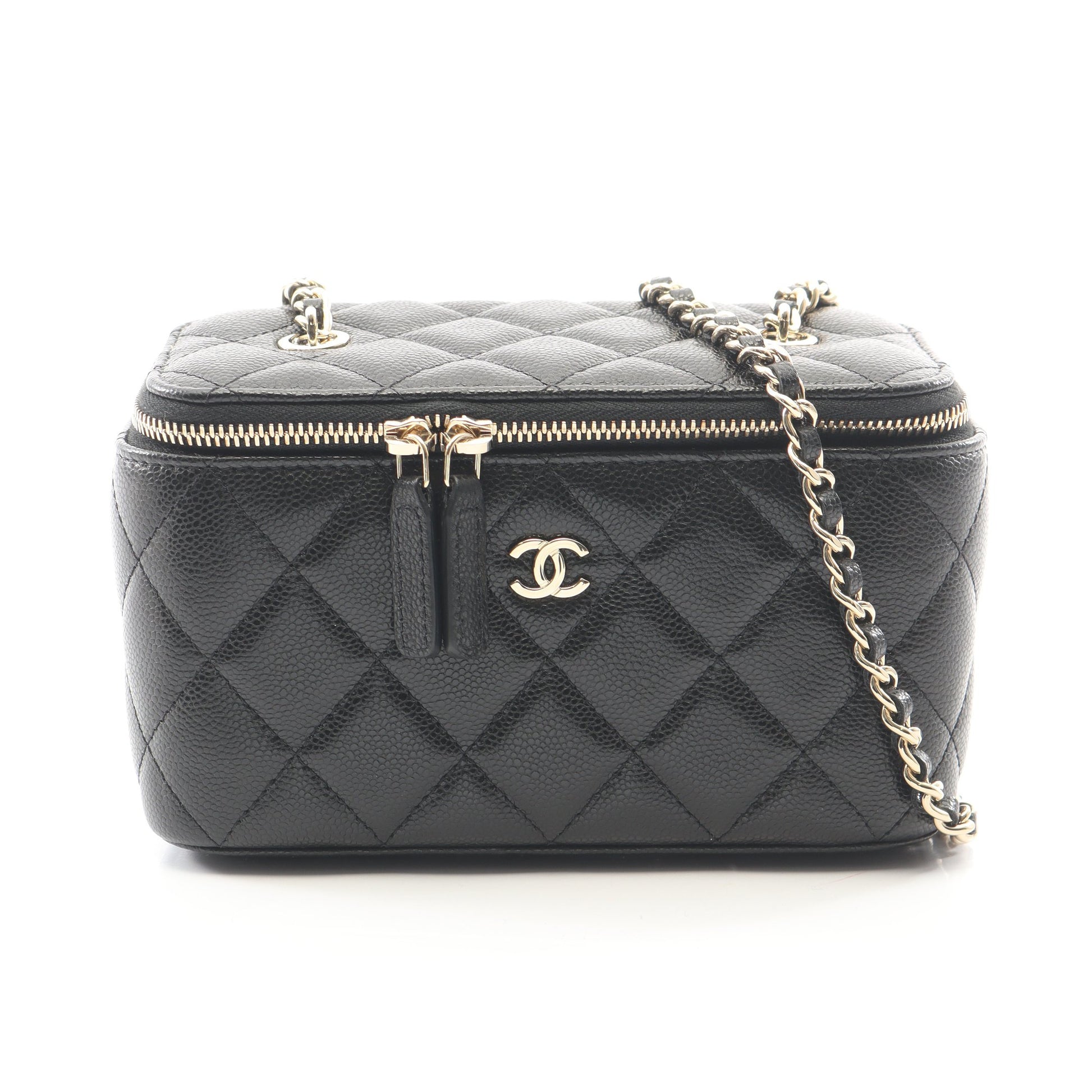マトラッセ スモールバニティ チェーンショルダーバッグ キャビアスキン ブラック ゴールド金具 シャネル バッグ CHANEL