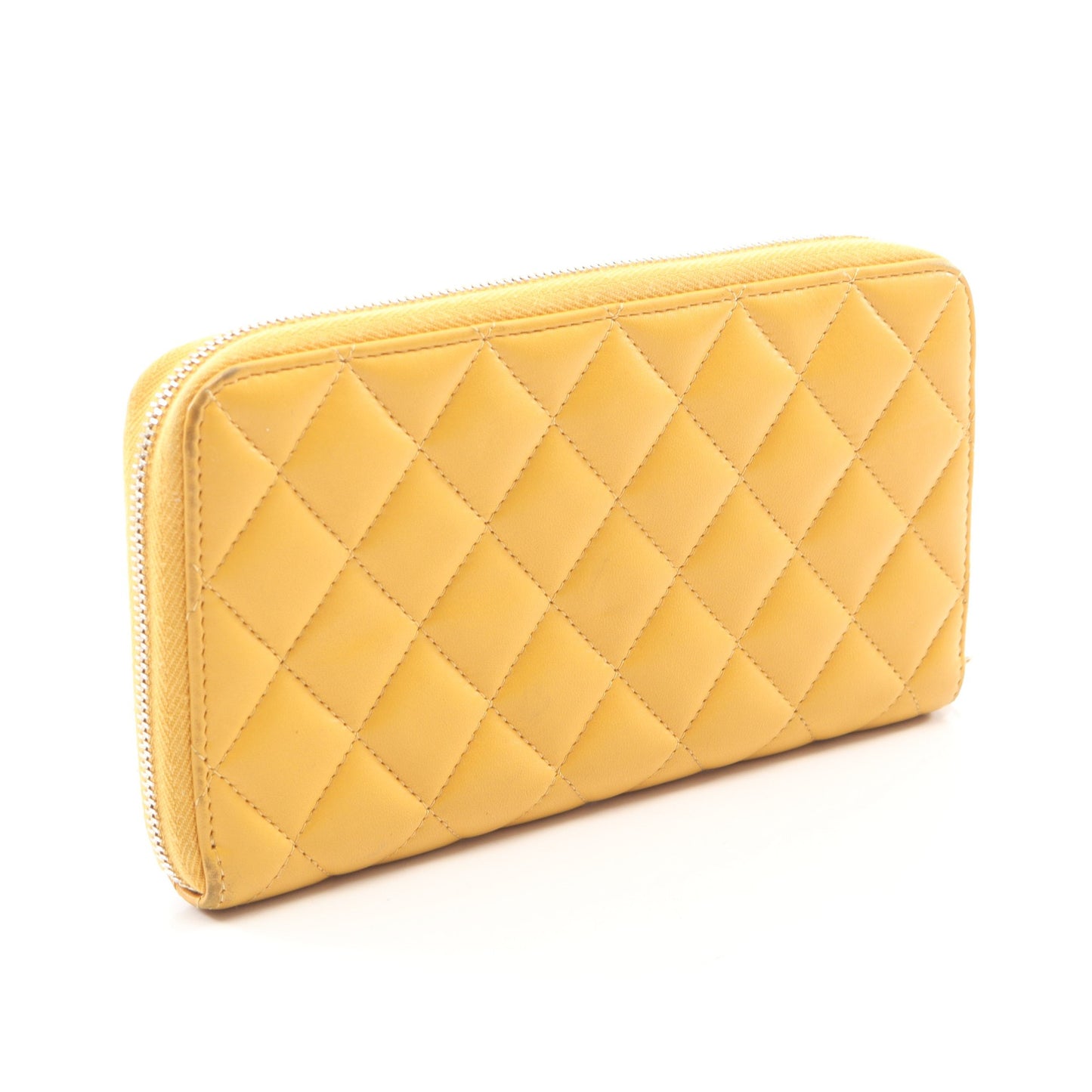 マトラッセ ラウンドファスナー長財布 ラムスキン イエロー ゴールド金具 シャネル