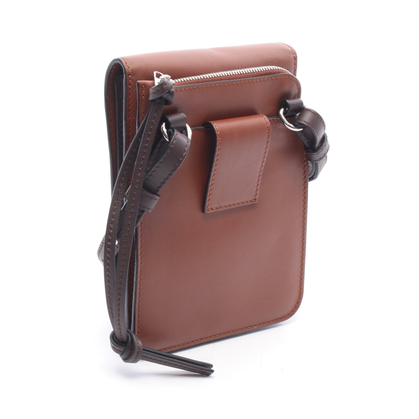 GUSSET FLAT CROSSBODY ガセット フラット クロスボディバッグ ショルダーバッグ レザー ブラウン ダークブラウン ロエベ