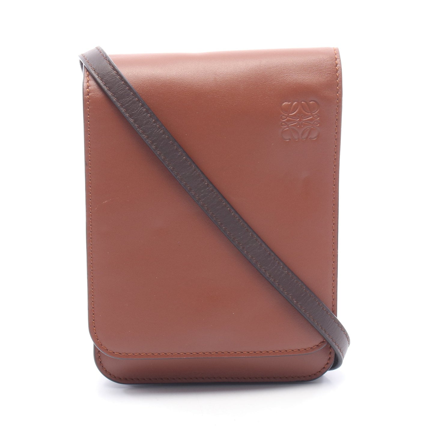 GUSSET FLAT CROSSBODY ガセット フラット クロスボディバッグ ショルダーバッグ レザー ブラウン ダークブラウン ロエベ