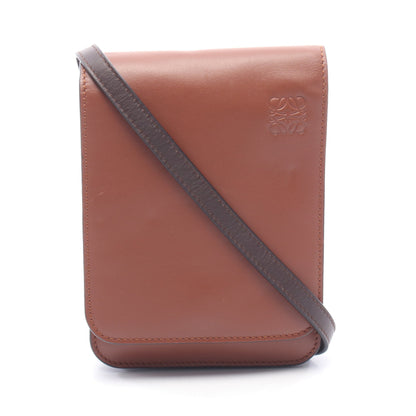 GUSSET FLAT CROSSBODY ガセット フラット クロスボディバッグ ショルダーバッグ レザー ブラウン ダークブラウン ロエベ