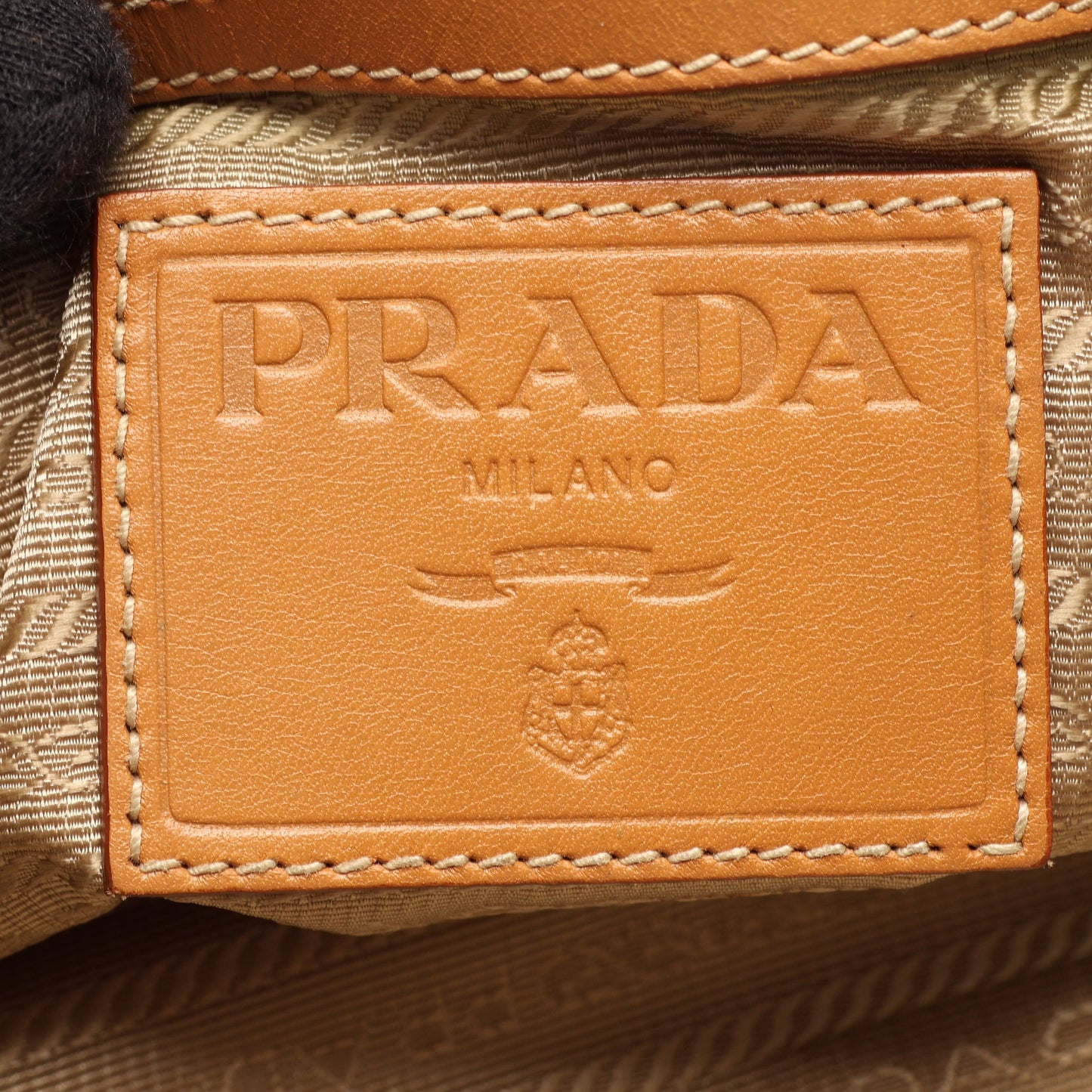 LOGO JACQUARD ロゴジャガード ショルダーバッグ キャンバス レザー ベージュ プラダ