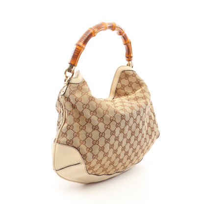 バンブー GGキャンバス 2WAY ハンドバッグ キャンバス レザー ベージュ アイボリー グッチ