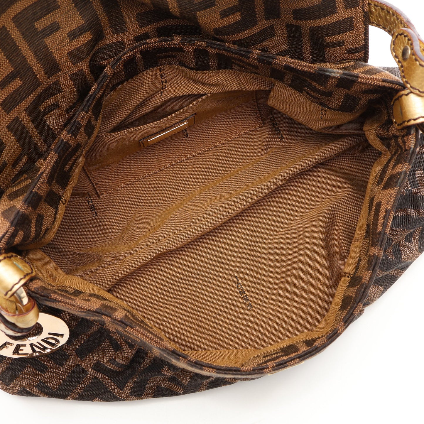 ズッカ ワンショルダーバッグ キャンバス レザー ブラウン ゴールド フェンディ