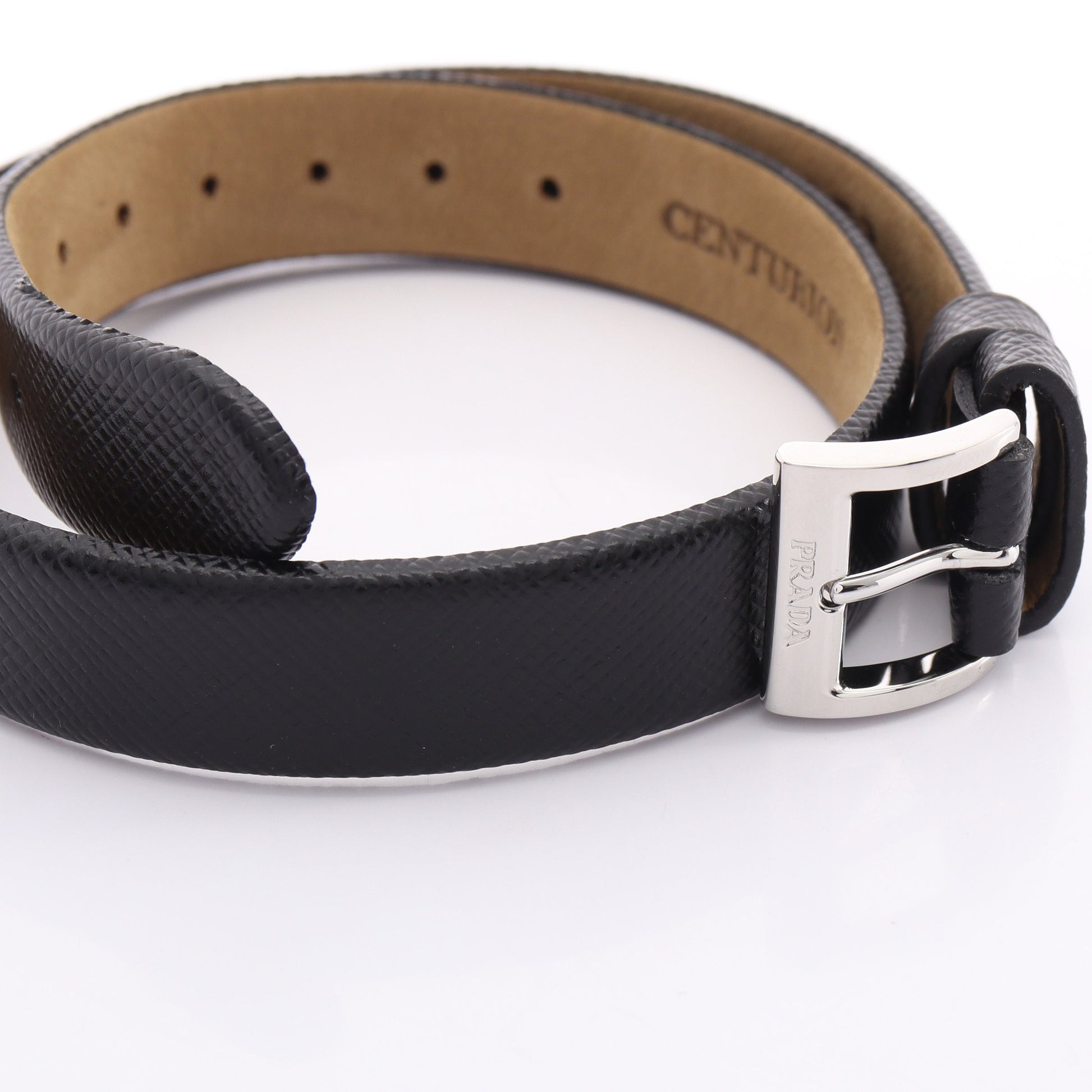 PRADA × AMEX CENTURION ブレスレット サフィアーノレザー ブラック プラダ アクセサリー PRADA