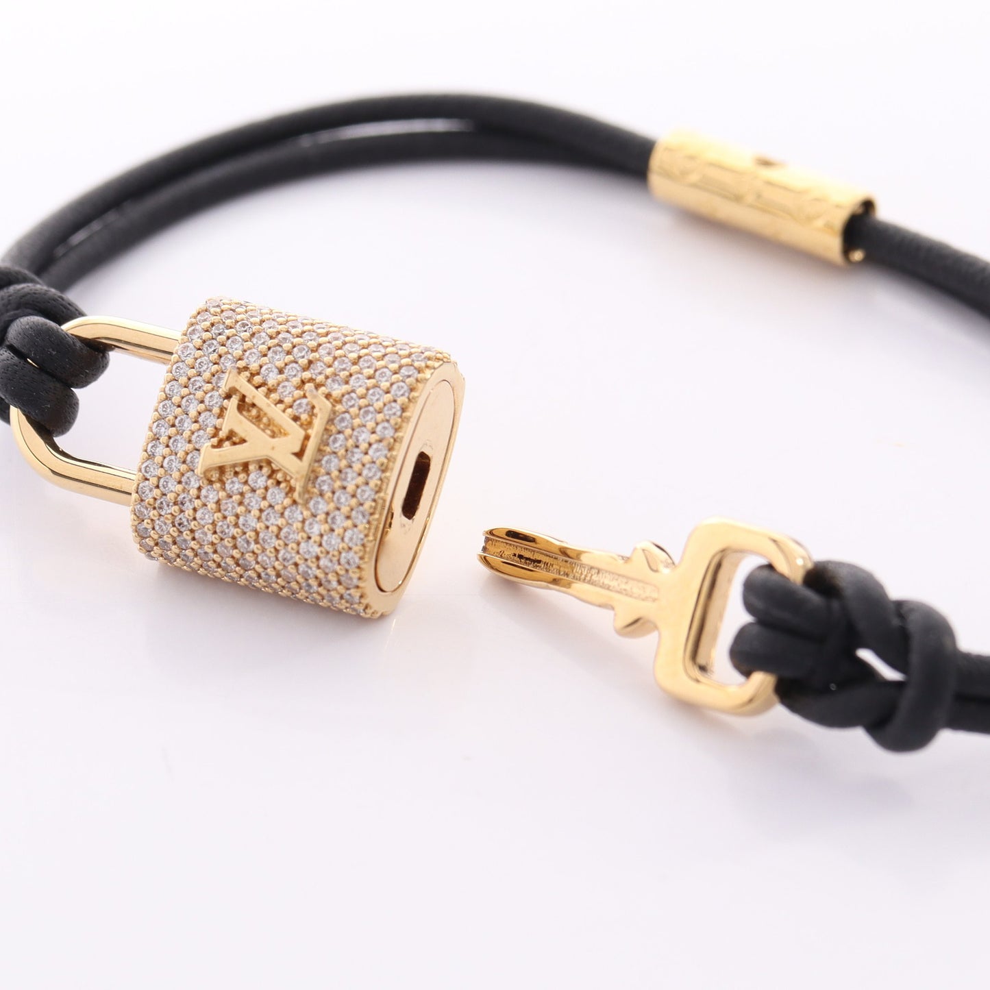 LVパドロック ブレスレット GP ラインストーン レザー ゴールド クリア ブラック ルイヴィトン アクセサリー LOUIS VUITTON