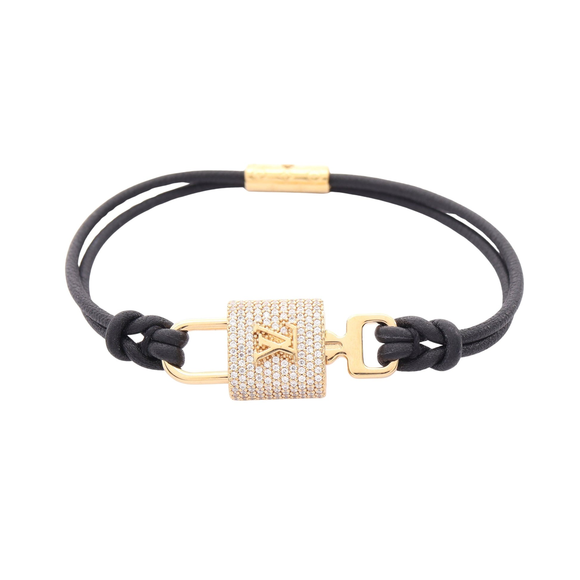 LVパドロック ブレスレット GP ラインストーン レザー ゴールド クリア ブラック ルイヴィトン アクセサリー LOUIS VUITTON