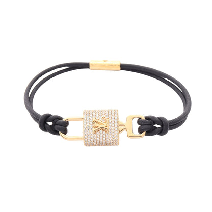 LVパドロック ブレスレット GP ラインストーン レザー ゴールド クリア ブラック ルイヴィトン アクセサリー LOUIS VUITTON