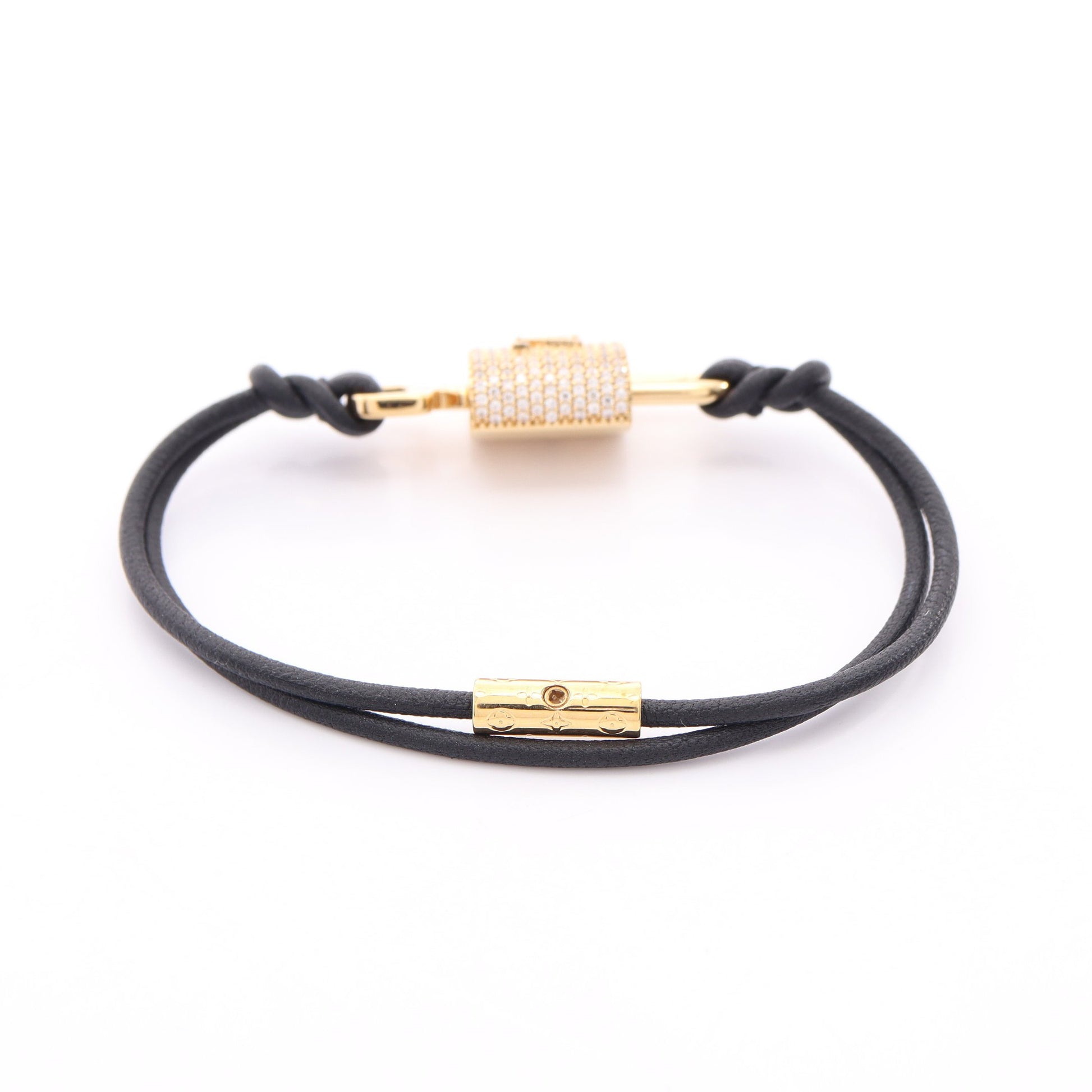 LVパドロック ブレスレット GP ラインストーン レザー ゴールド クリア ブラック ルイヴィトン アクセサリー LOUIS VUITTON