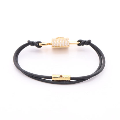 LVパドロック ブレスレット GP ラインストーン レザー ゴールド クリア ブラック ルイヴィトン アクセサリー LOUIS VUITTON