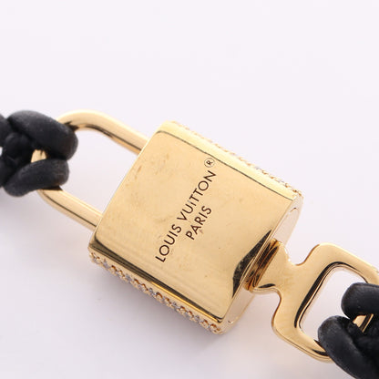 LVパドロック ブレスレット GP ラインストーン レザー ゴールド クリア ブラック ルイヴィトン アクセサリー LOUIS VUITTON