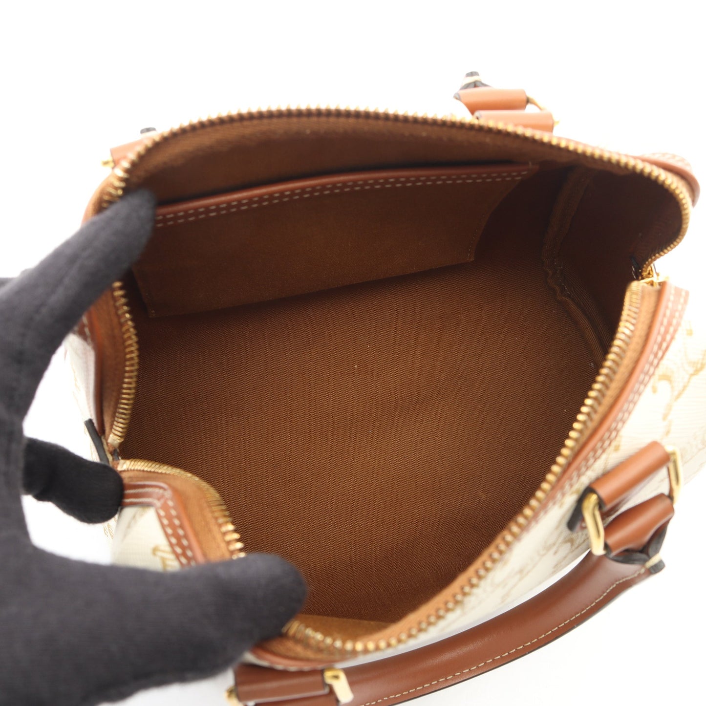 トリオンフ 2WAY ハンドバッグ ミニボストンバッグ PVC レザー アイボリー ブラウン セリーヌ