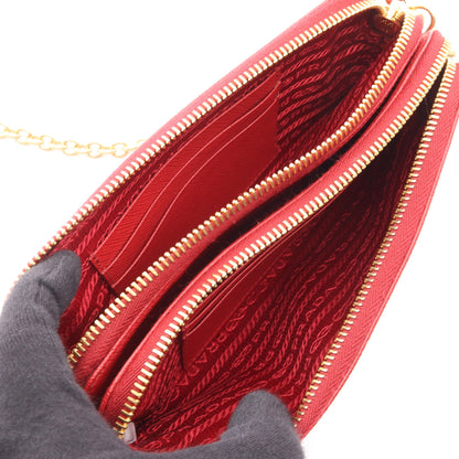 SAFFIANO METAL チェーンショルダーバッグ サフィアーノレザー レッド プラダ