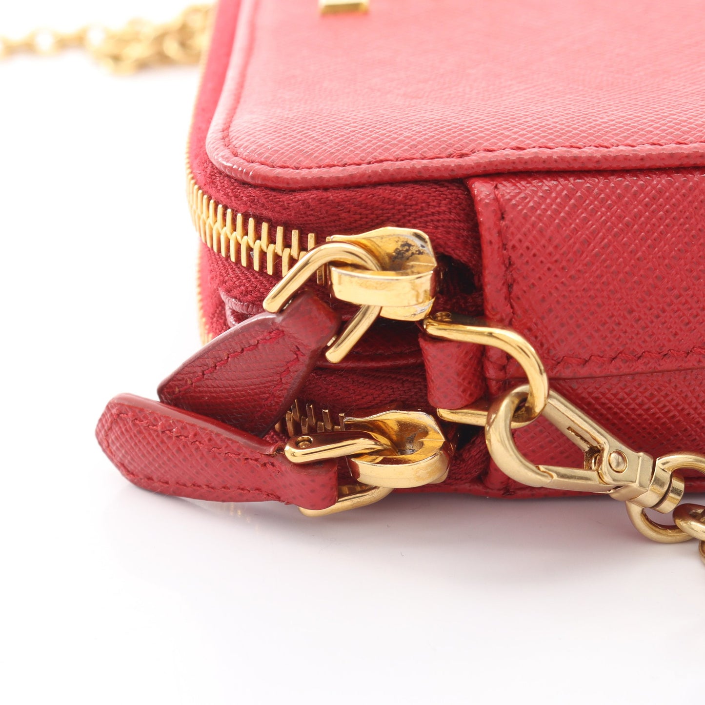 SAFFIANO METAL チェーンショルダーバッグ サフィアーノレザー レッド プラダ