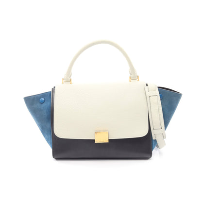 トラペーズ スモール 2WAY ハンドバッグ レザー スエード アイボリー ブラック ブルー セリーヌ