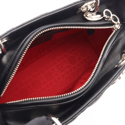 LADY DIOR レディディオール カナージュ ハンドバッグ レザー ブラック クリスチャンディオール