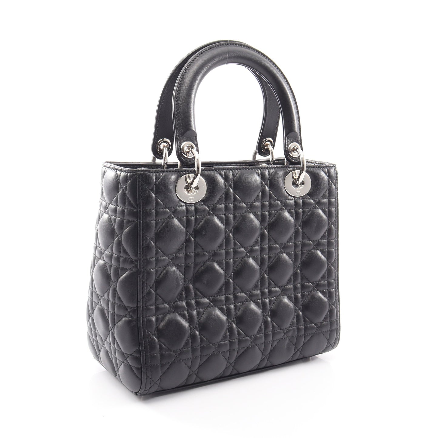 LADY DIOR レディディオール カナージュ ハンドバッグ レザー ブラック クリスチャンディオール