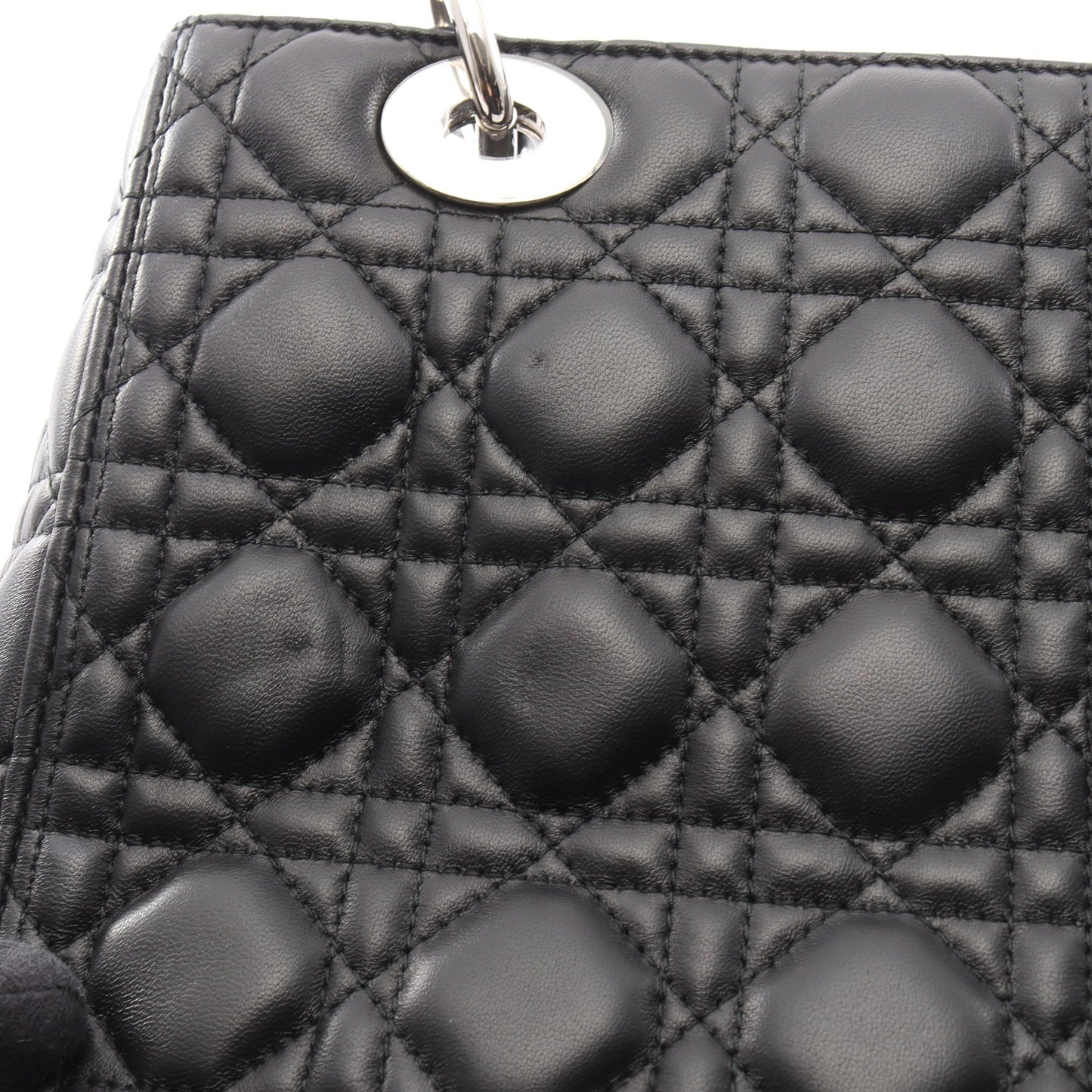 LADY DIOR レディディオール カナージュ ハンドバッグ レザー ブラック クリスチャンディオール