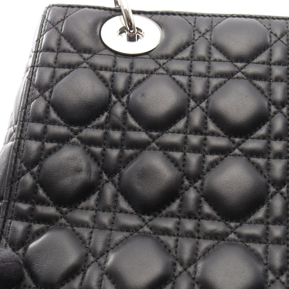 LADY DIOR レディディオール カナージュ ハンドバッグ レザー ブラック クリスチャンディオール