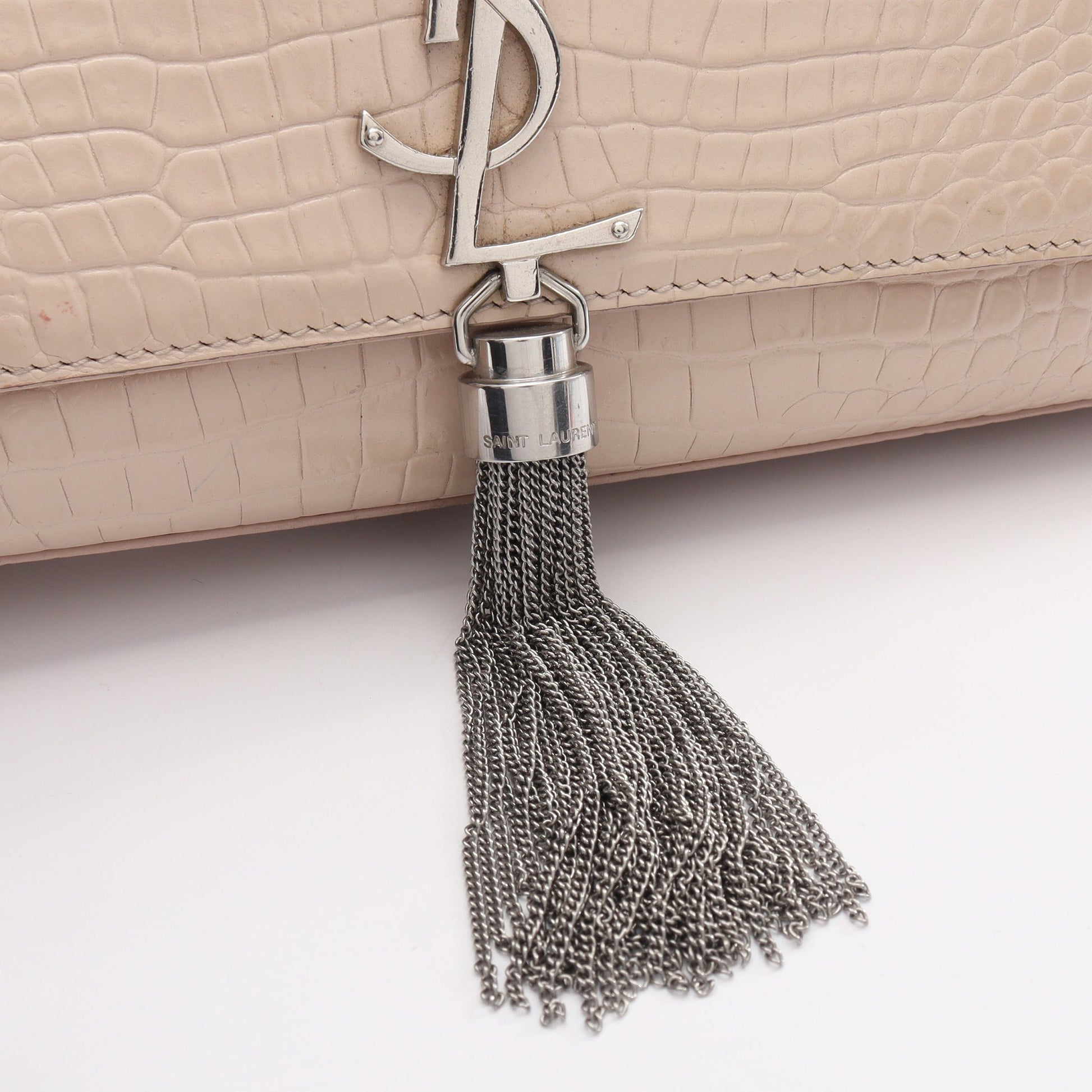 ケイト モノグラム クロコ型押し チェーンショルダーバッグ レザー ライトベージュ サンローランパリ バッグ SAINT LAURENT PARIS