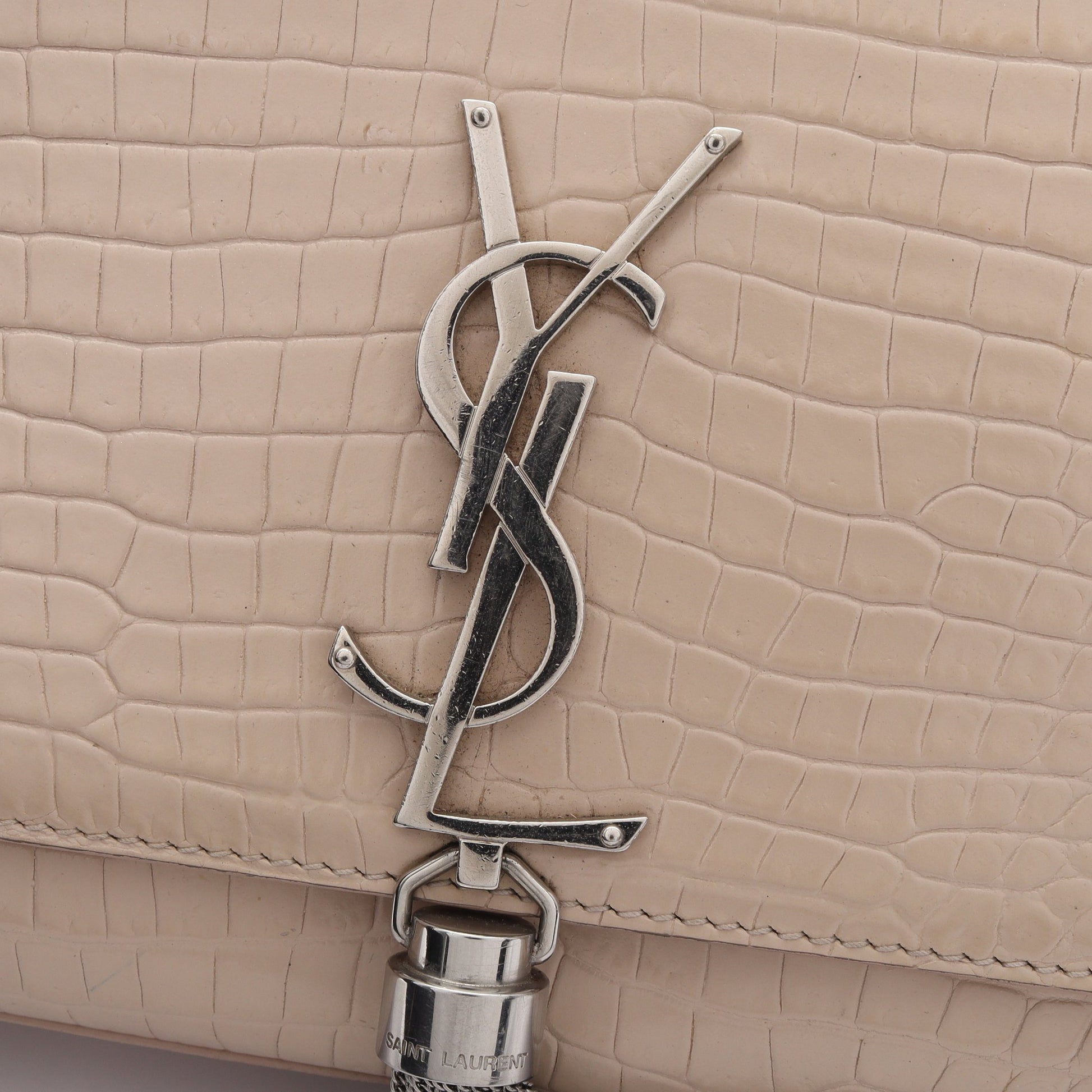 ケイト モノグラム クロコ型押し チェーンショルダーバッグ レザー ライトベージュ サンローランパリ バッグ SAINT LAURENT PARIS