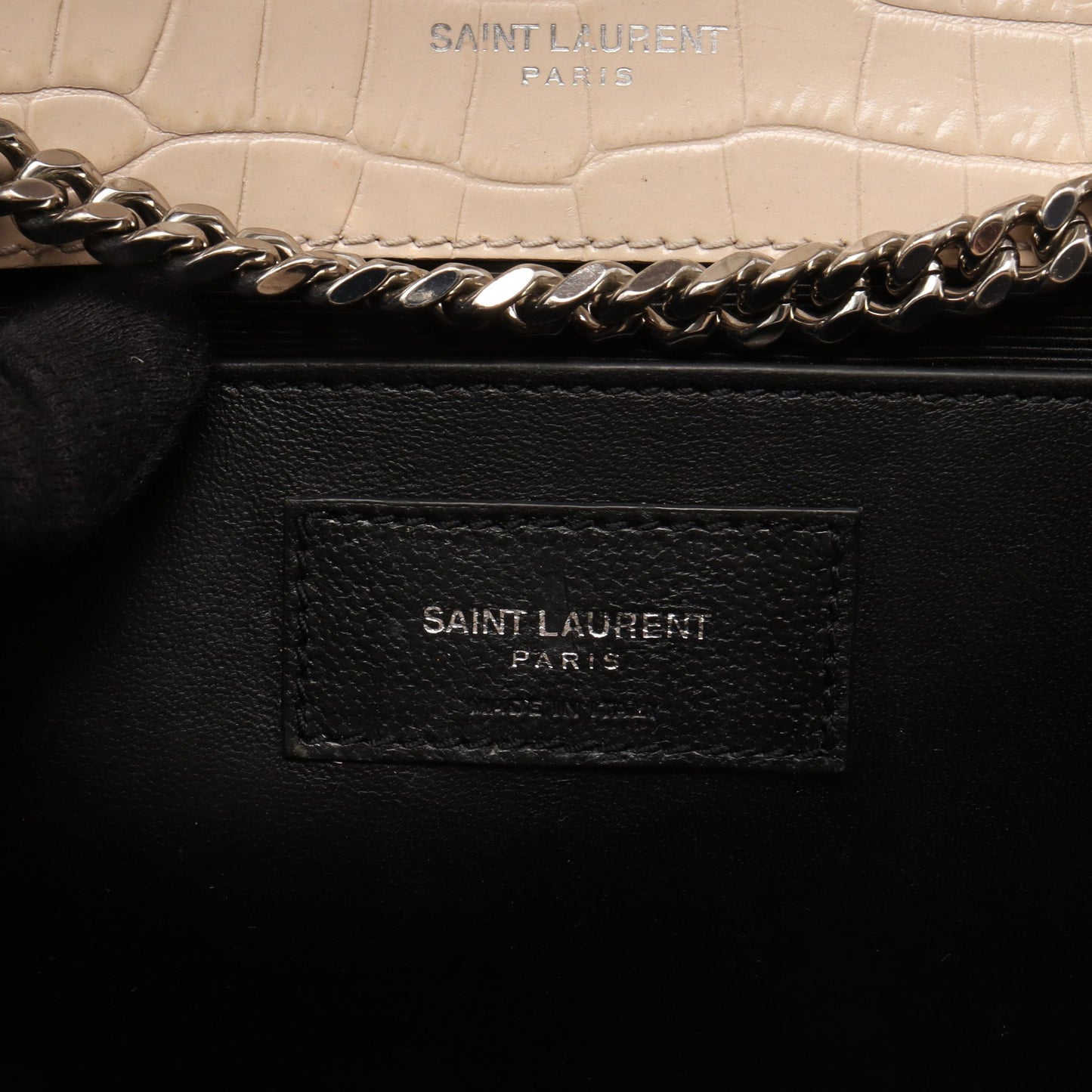 ケイト モノグラム クロコ型押し チェーンショルダーバッグ レザー ライトベージュ サンローランパリ バッグ SAINT LAURENT PARIS