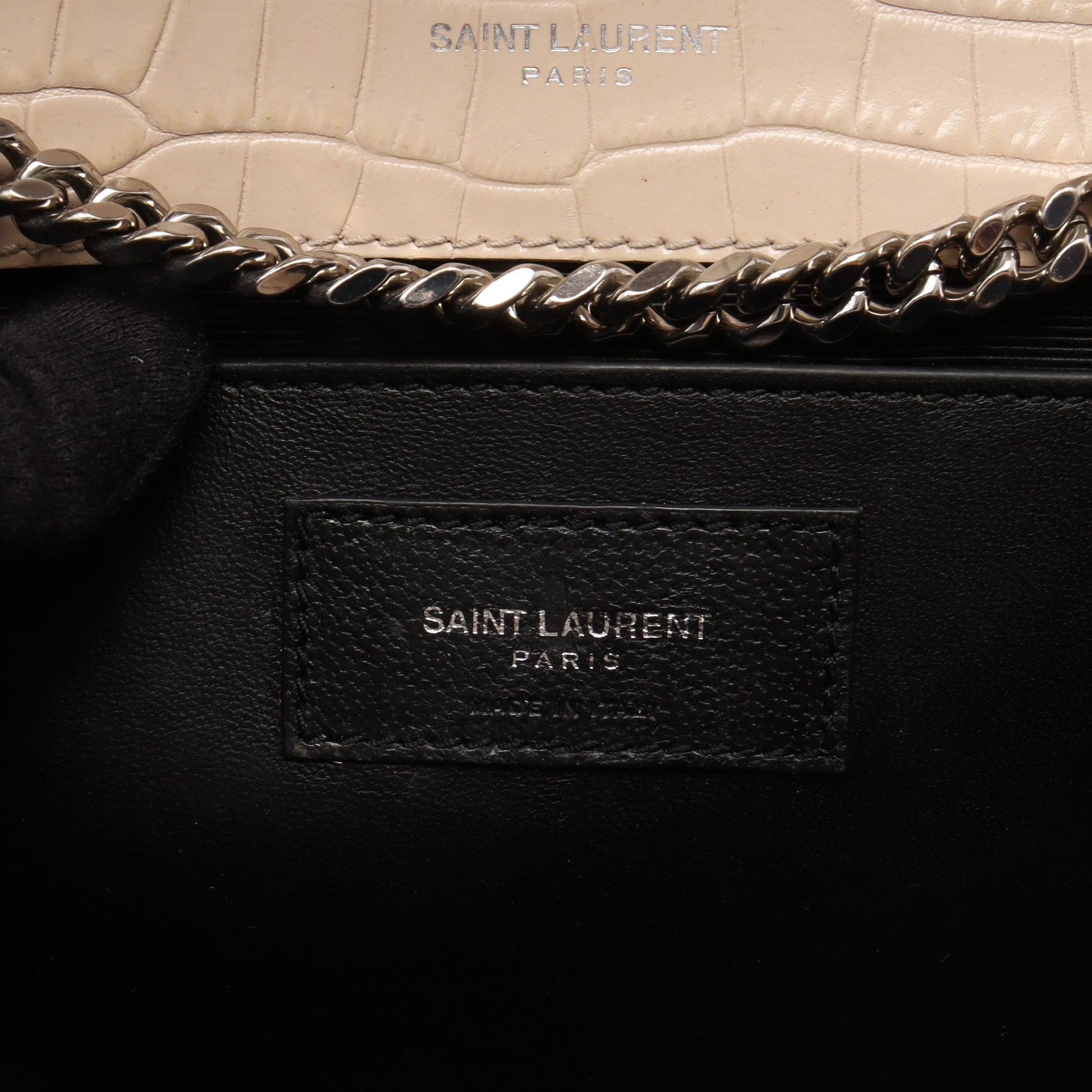 ケイト モノグラム クロコ型押し チェーンショルダーバッグ レザー ライトベージュ サンローランパリ バッグ SAINT LAURENT PARIS