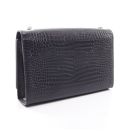 ケイト モノグラム クロコ型押し チェーンショルダーバッグ レザー ブラック サンローランパリ バッグ SAINT LAURENT PARIS
