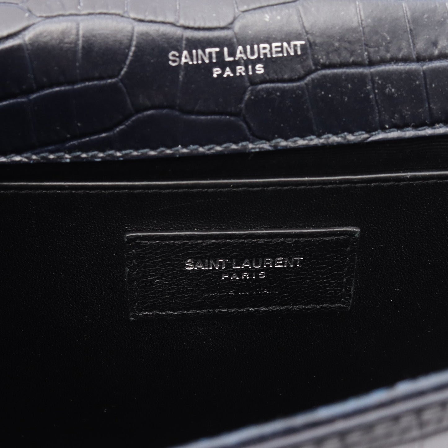 ケイト モノグラム クロコ型押し チェーンショルダーバッグ レザー ブラック サンローランパリ バッグ SAINT LAURENT PARIS