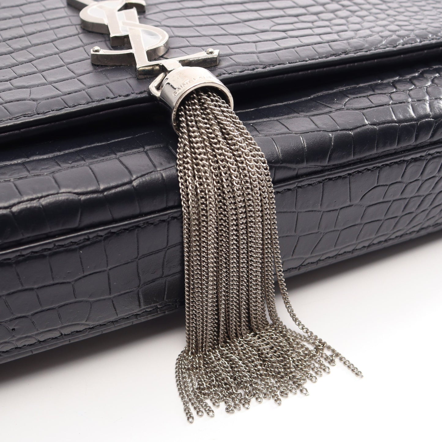 ケイト モノグラム クロコ型押し チェーンショルダーバッグ レザー ブラック サンローランパリ バッグ SAINT LAURENT PARIS