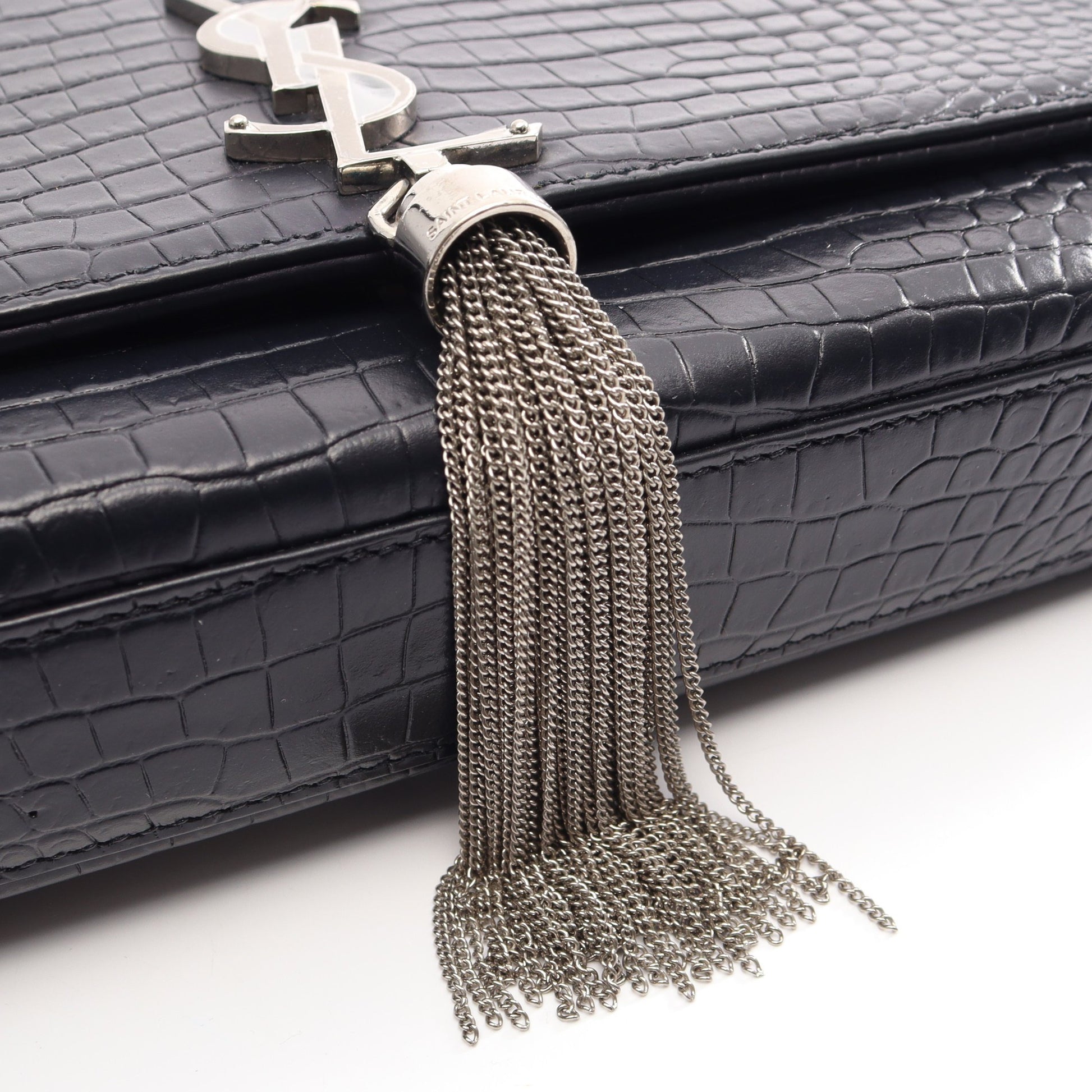 ケイト モノグラム クロコ型押し チェーンショルダーバッグ レザー ブラック サンローランパリ バッグ SAINT LAURENT PARIS