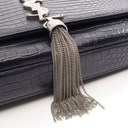 ケイト モノグラム クロコ型押し チェーンショルダーバッグ レザー ブラック サンローランパリ バッグ SAINT LAURENT PARIS