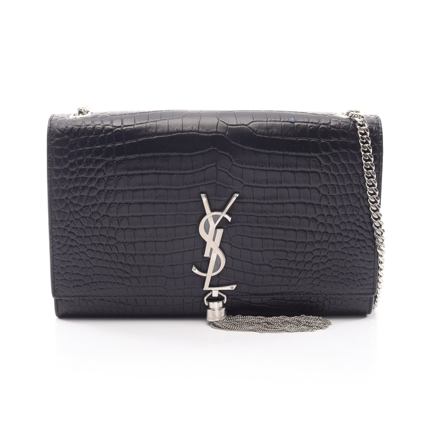 ケイト モノグラム クロコ型押し チェーンショルダーバッグ レザー ブラック サンローランパリ バッグ SAINT LAURENT PARIS