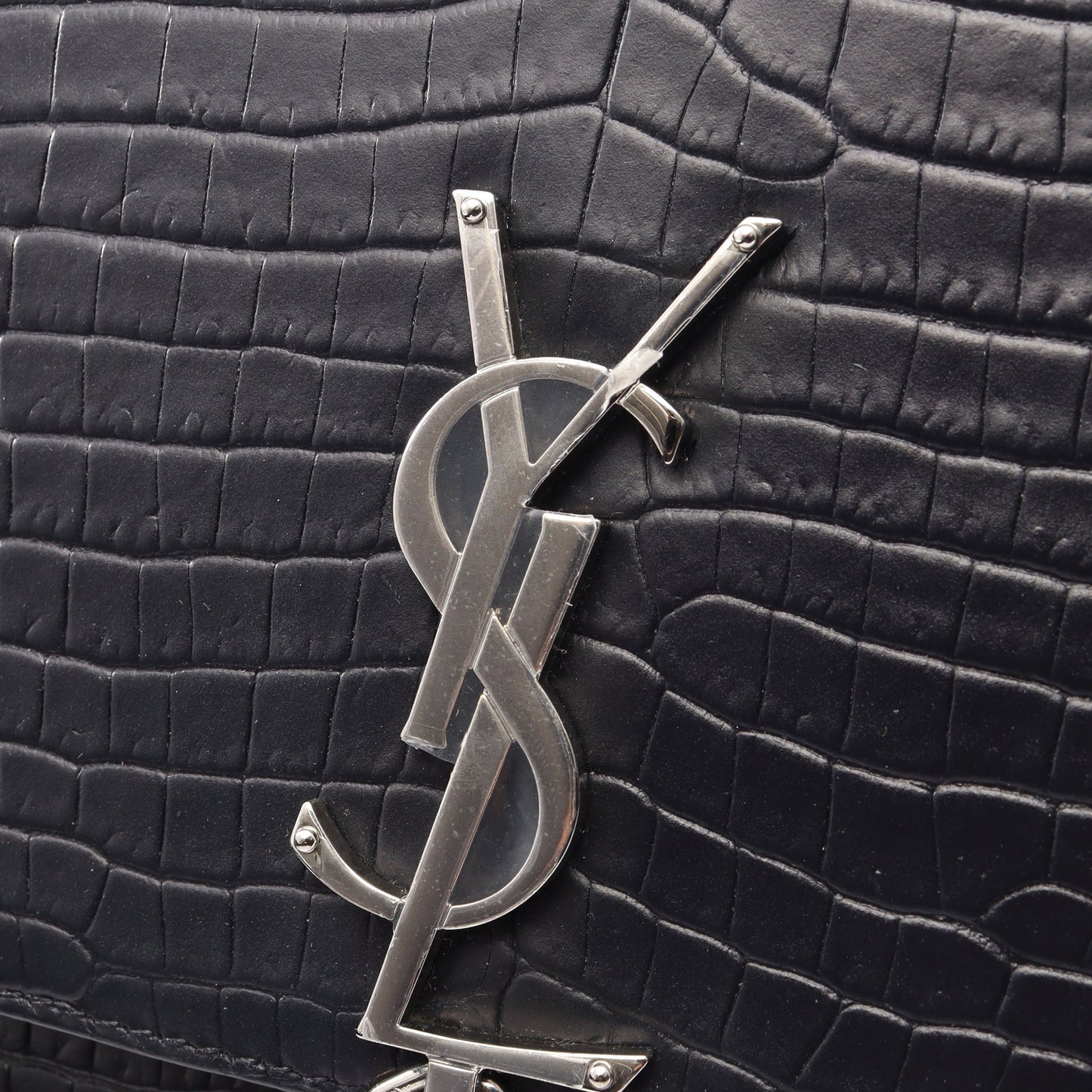 ケイト モノグラム クロコ型押し チェーンショルダーバッグ レザー ブラック サンローランパリ バッグ SAINT LAURENT PARIS