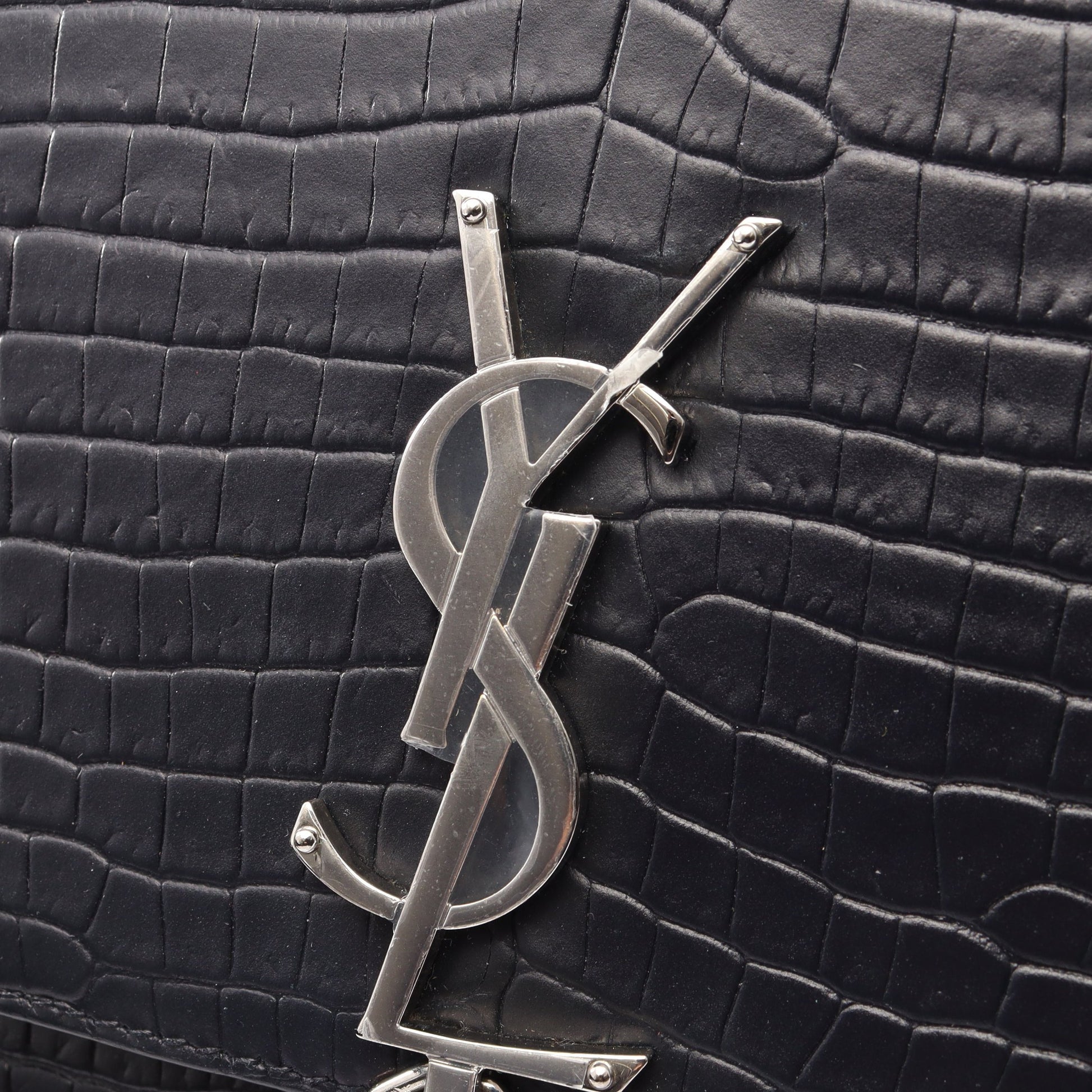 ケイト モノグラム クロコ型押し チェーンショルダーバッグ レザー ブラック サンローランパリ バッグ SAINT LAURENT PARIS