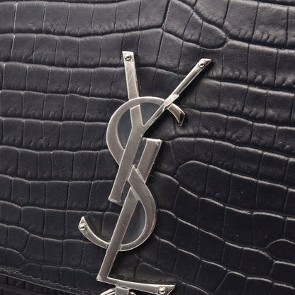 ケイト モノグラム クロコ型押し チェーンショルダーバッグ レザー ブラック サンローランパリ バッグ SAINT LAURENT PARIS