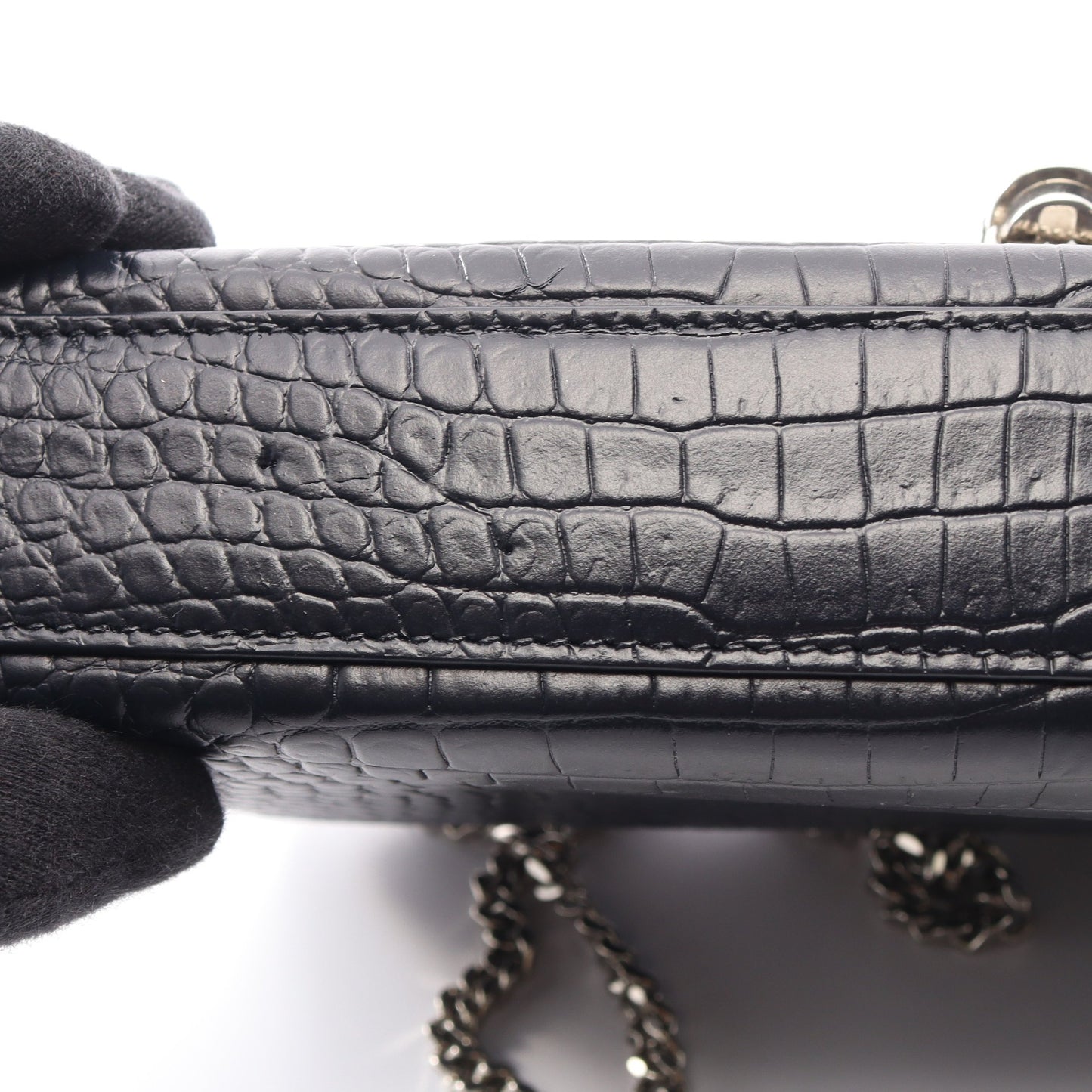 ケイト モノグラム クロコ型押し チェーンショルダーバッグ レザー ブラック サンローランパリ バッグ SAINT LAURENT PARIS