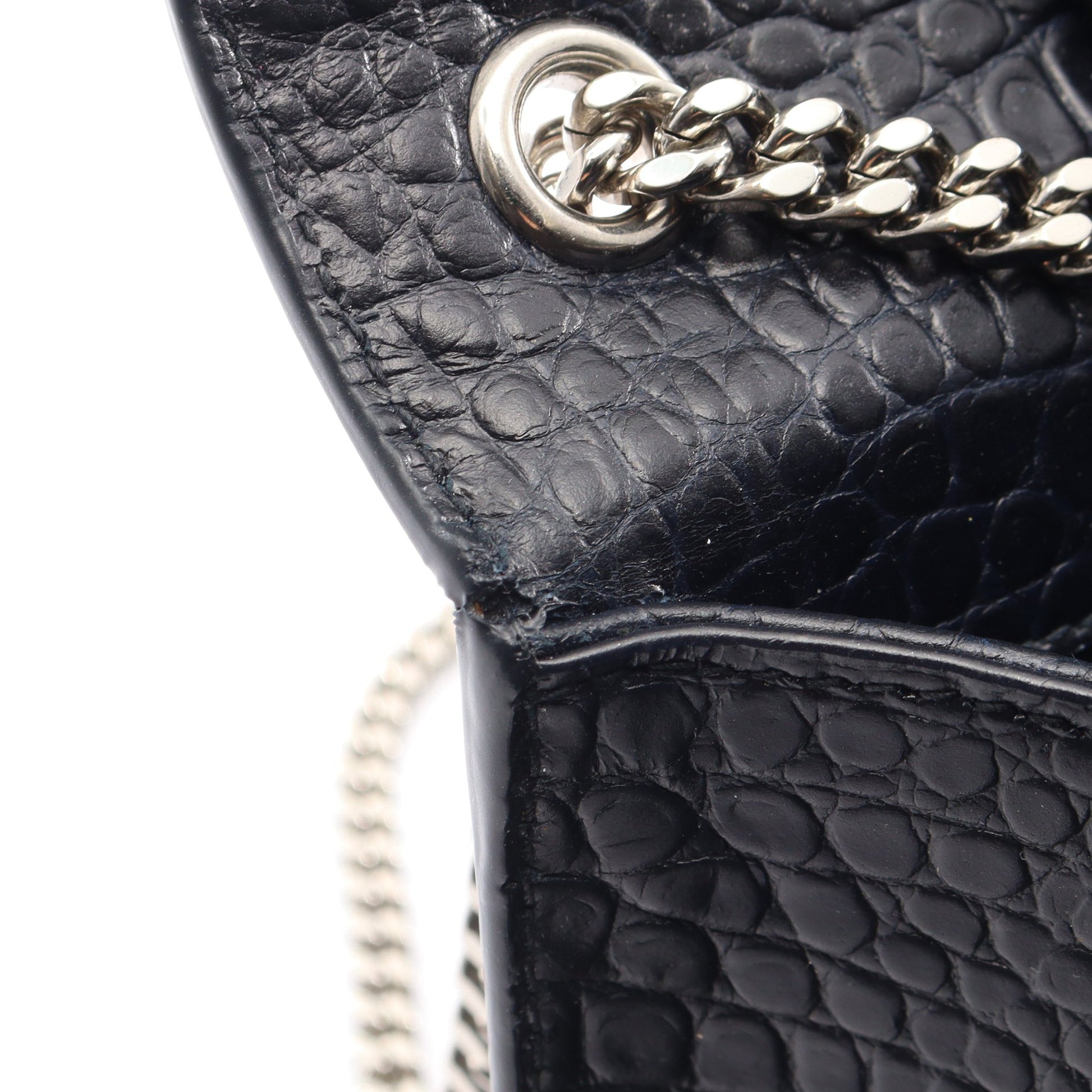 ケイト モノグラム クロコ型押し チェーンショルダーバッグ レザー ブラック サンローランパリ バッグ SAINT LAURENT PARIS