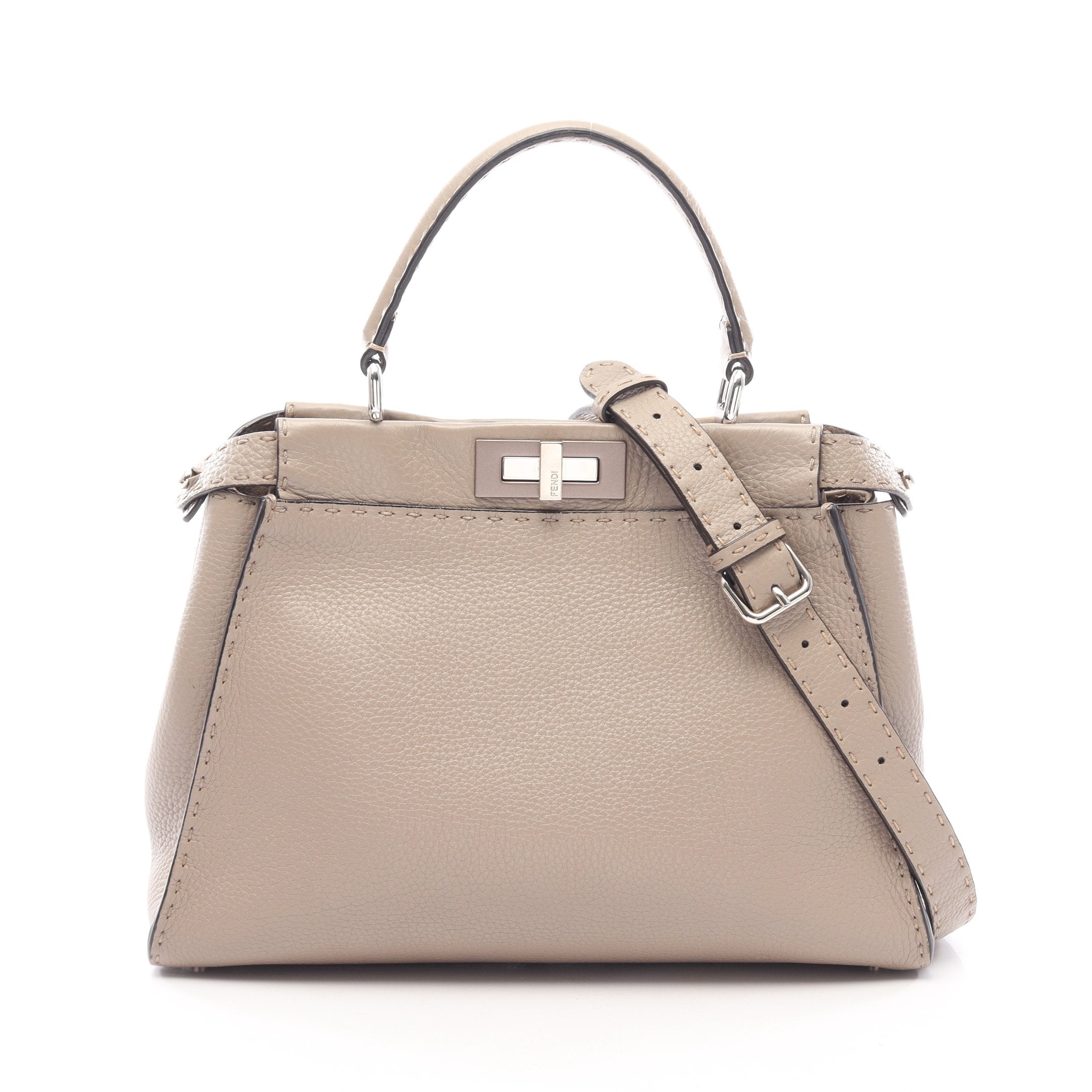 FENDI ピーカブー　レギュラー レザー ハンドバッグ ベージュ ピーカブー レギュラー 2WAY ハンドバッグ レザー グレーベージュ
