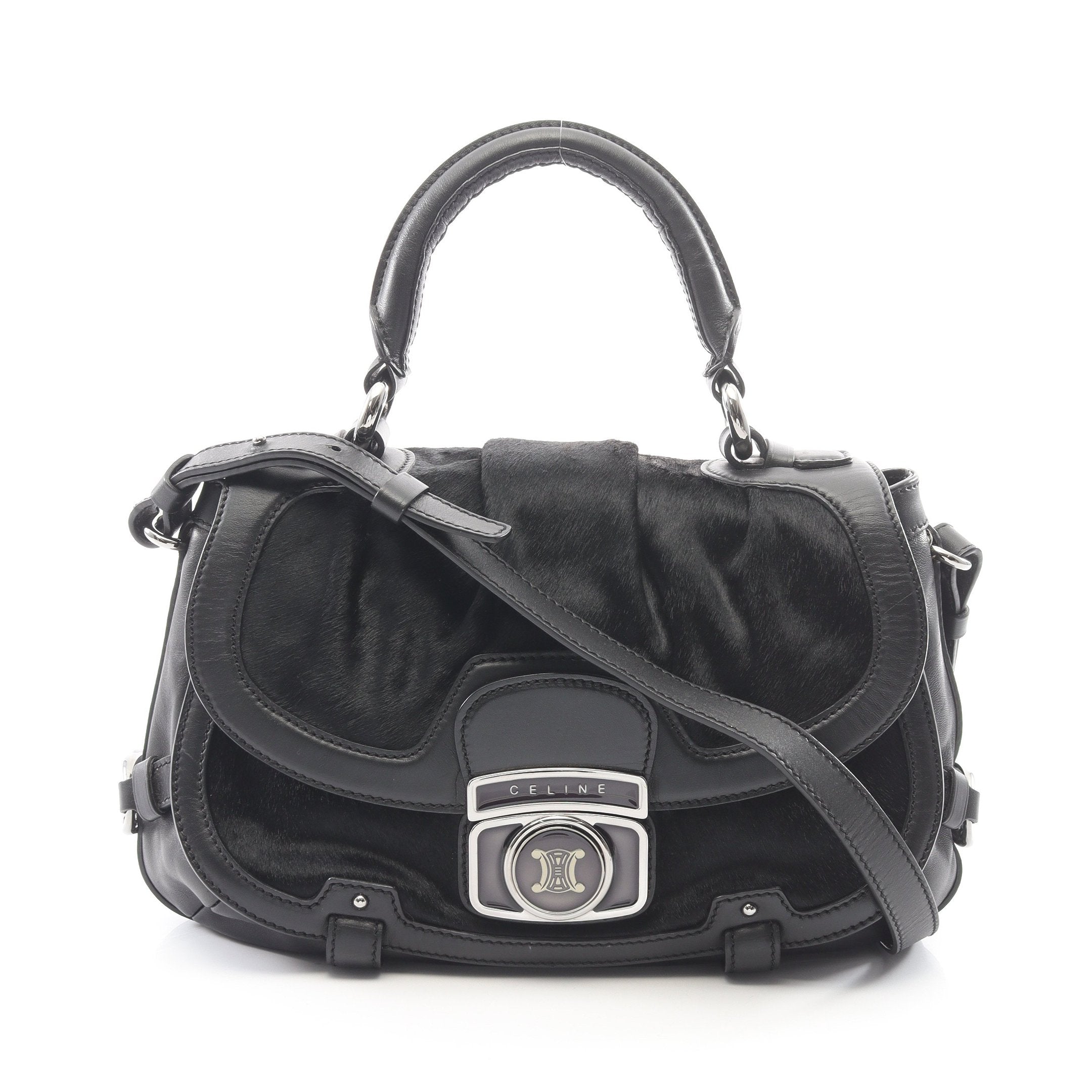 CELINE ブラック レザー　2way ハンドバッグ 2WAY ハンドバッグ ハラコ レザー ブラック セリーヌ – RECLO