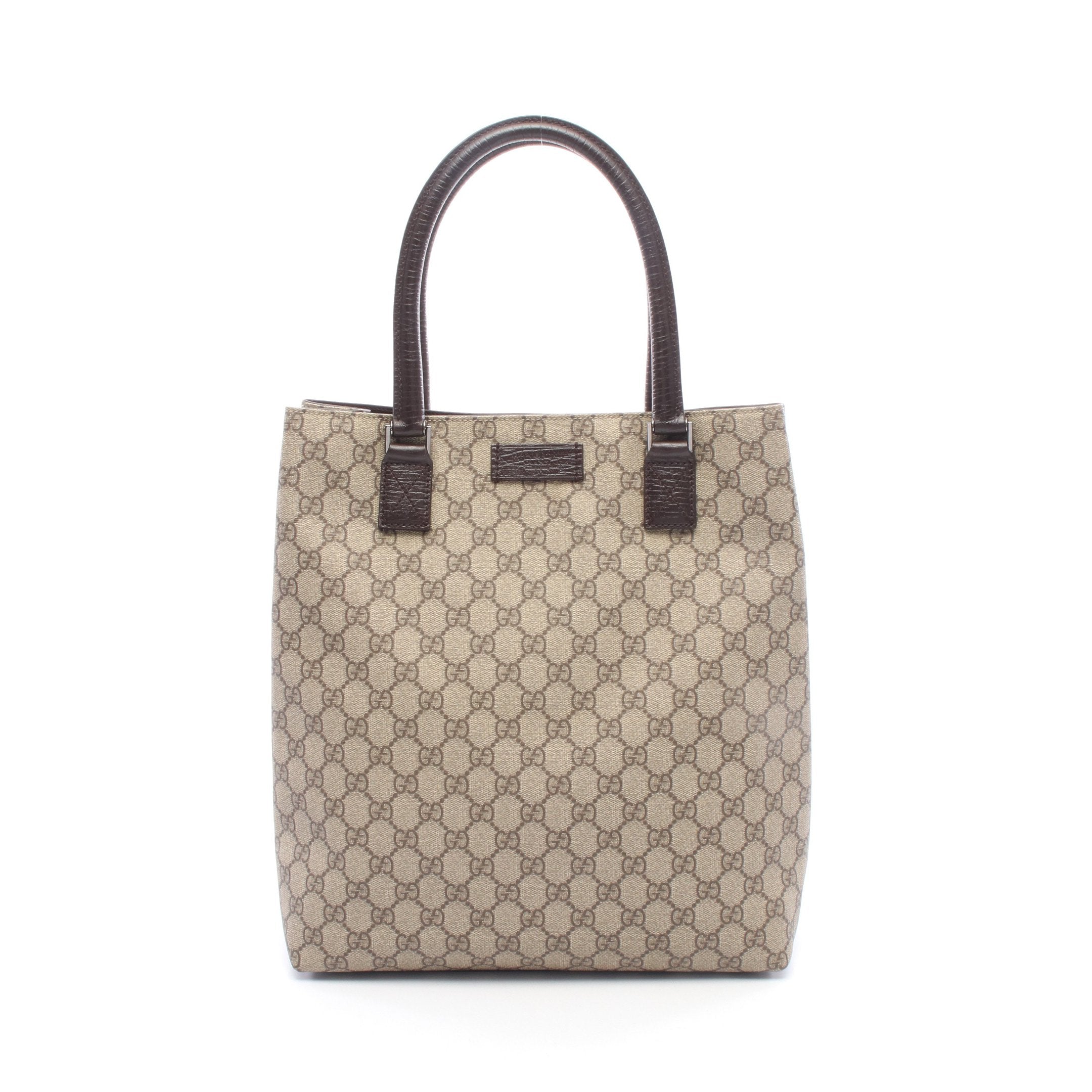 GUCCI PVC ハンドバッグ ベージュ/ブラウン GGプラス ハンドバッグ トートバッグ PVC レザー ベージュ ダーク