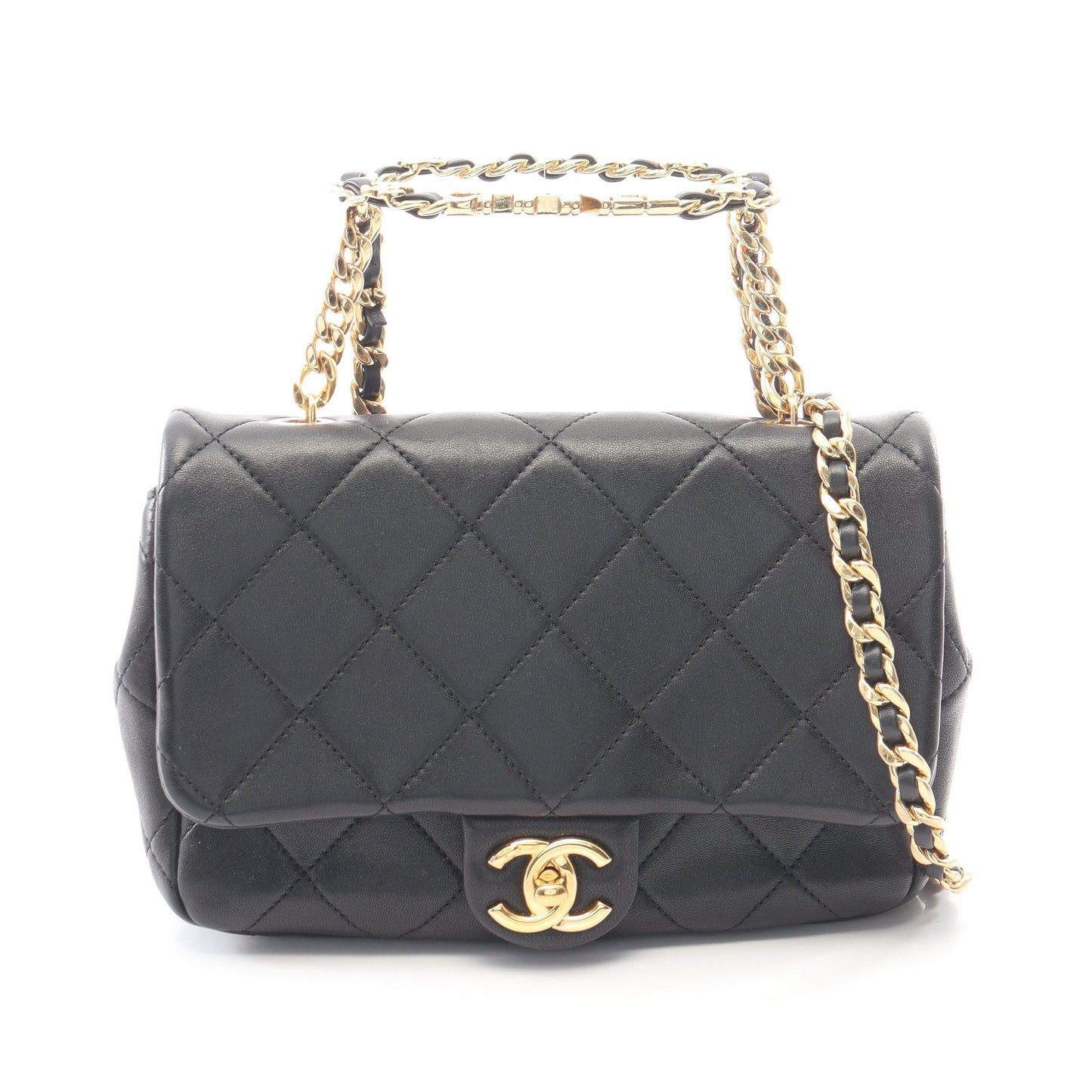 マトラッセ 2WAY チェーンショルダーバッグ レザー ブラック ゴールド金具 シャネル